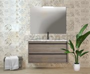 Mobile Bagno Rovere Scuro 100x45 Firenze Due Cassetti Con Lavabo In Porcellana Specchio E Lampada Led