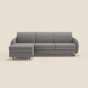Ninfea Divano Letto Angolare con Penisola Contenitore e Materasso H18 cm - piedini in metallo e Tessuto impermeabile T03 grigio