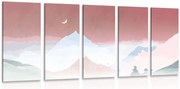 Quadri 5 pezzi – Luna sopra montagne pastello