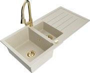 Mexen Andres lavello in granito 1,5 vasche con scolapiatti e miscelatore da cucina Elia, beige - 6515-69-670101-50