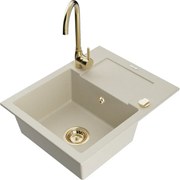 Mexen Enzo lavello da cucina in granito, 1 vasca con gocciolatoio e miscelatore Telma, beige - 6506-69-670200-50