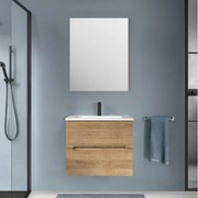 Mobile bagno sospeso 60 rovere cannettato 2 cassetti lavabo e specchio Rigo