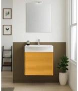 Mobile bagno sospeso con lavabo e specchio e illuminazione L 50 x H 58 x P 40 cm laccato opaco senape, 1 anta per vasca centrale Mini50s