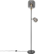 Lampada da terra nera con oro e vetro fumé 2 luci - Zuzanna