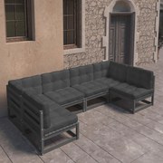 Set divani da giardino 6 pz con cuscini massello di pino nero