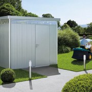 Casetta da giardino BIOHORT in acciaio Highline H1 grigio con porta battente semplice, superficie interna 4.26 m² e spessore parete 0.5 mm