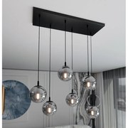 Lampadario a Sospensione in Acciaio e Vetro COSMO 6 Nero 6xE14 Colore delle Sfere Grafite