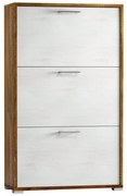 Scarpiera 3 ante doppia profondità L 67 x H 112 x P 28 cm 18 paia, rovere naturale e bianco