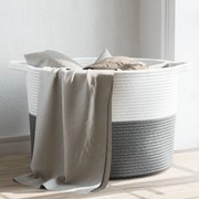 Cesto Per Biancheria Grigio E Bianco Ø55x36 Cm İn Cotone /
