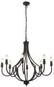 Lampadario Industrial-Nordico Loggia Acciaio Nero 8 Luci E14