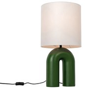 Lampada da tavolo di design verde con paralume in lino bianco - Lotti