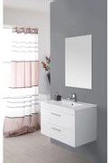 Mobile Bagno Sospeso 80 Cm Due Cassetti Specchio 60x80 Cm Feridras "Stella" Bianco Lucido