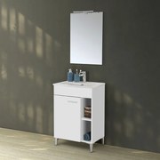 Mobile bagno a terra 60 cm bianco lucido con 1 anta lavabo e specchio   Martha