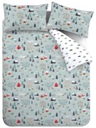 Set copripiumino e federa blu polveroso in flanella per letto matrimoniale e per letto esteso 230x220 cm Winter Scene – Bianca