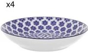 Set 4 piatti fondi geometria fiori blu porcellana Hanami