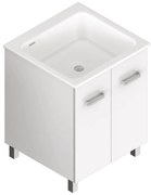 Lavatoio a Terra 60x60 Due Ante Vasca Xilon "Nanco" Bianco Opaco/Bianco Lucido