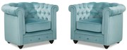 Lotto di 2 poltrone  CHESTERFIELD in velluto Azzurro pastello