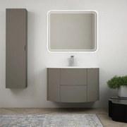 Mobile da bagno Nairobi 90 sospeso tondo Grigio talpa con specchio led e colonna da 140 cm