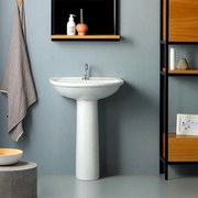 Lavabo con Colonna  in Ceramica Bianca Lucida 65 cm Moderno