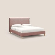 Leila letto imbottito con piedini legno in tessuto smacchiabile T17 rosa - rosso