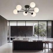 Lampadario Roma 6 Nero con sfere Bianche Satinate E14 da soffitto Colore del corpo Nero