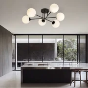 Lampadario Roma 6 Nero con sfere Bianche Satinate E14 da soffitto Colore del corpo Nero