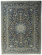 Kashan Tappeto 370x280 Blu (Iran) Annodato A Mano