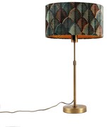 Lampada da tavolo bronzo con paralume ovale in velluto motivo a foglie 35cm - Parte