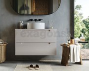 Mobile bagno canapa 80x45 Mango due cassetti soft close con lavabo tondo da appoggio in ceramica lucida