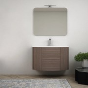 Mobile bagno sospeso 90 cm Rovere scuro design tondo con specchio filo lucido