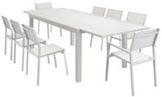 DEXTER - set tavolo in alluminio cm 160/240 x 90 x 75 h con 6 sedie e 2 poltrone Aulus