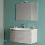 Mobile Bagno Sospeso "Giulia" Da 80 Cm Composto Da Due Ante Lavabo E Specchio Con Lampada Led Finitura Bianco Lucido/Legno Nordico