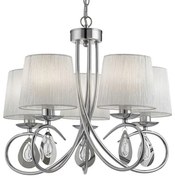 Angelique 5lt pendant - cromo, vetro trasparente e tessuto bianco