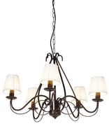 Lampadario marrone con paralumi plissettati crema a 5 luci - Giuseppe
