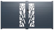 Cancello a battente in kit L350 x H179 cm Alluminio semi traforato con motivi Antracite - LABRIT II