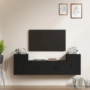 Set mobili porta tv 4 pz nero in legno multistrato