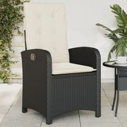 Sedia reclinabile da giardino con cuscini nera in polyrattan