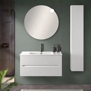 Mobile bagno sospeso cannettato 90 cm bianco opaco con specchio   Bali