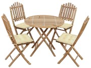 Set Da Pranzo Da Giardino 5 Pz Pieghevole Con Cuscini İn Bambù /