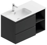 Mobile bagno sospeso con lavabo L 90 x H 56 x P 46 cm grigio grafite opaco in mdf 2 cassetti per vasca a sinistra Pull