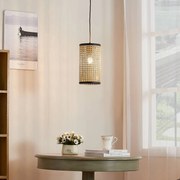 Lindby lampada a sospensione Yaelle, Ø 15 cm, rattan, nero, E27