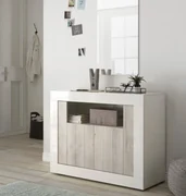 Credenza LAMPEDUSA in legno bianco frassinato, ante finitura rovere  rustico, 180×50 cm