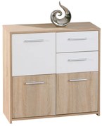 Credenza 5 cassetti in laminato rovere e bianco