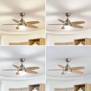 Lindby Ventilatore da soffitto a LED Klasika, DC, silenzioso, 106 cm, CCT Klasika, Bianco / Opale, Soggiorno / Sala da pranzo, Metallo