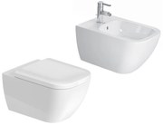 Duravit Happy D2 coppia sanitari sospesi wc senza brida con sedile normale e bidet in ceramica bianco