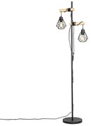 Lampada da terra rustica nera con legno 2 luci - Chon
