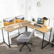 Scrivania ad angolo a forma L per ufficio, Tavolo ampio per computer in  legno da casa 168x125x74cm Legno naturale - Costway
