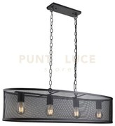 Fishnet 4lt oval pendant - paralume in metallo nero opaco e rete