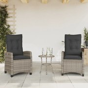 Sedie da giardino reclinabili 2 pz e cuscini grigio polyrattan