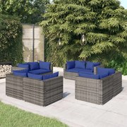 Set divani da giardino 8 pz con cuscini in polyrattan grigio